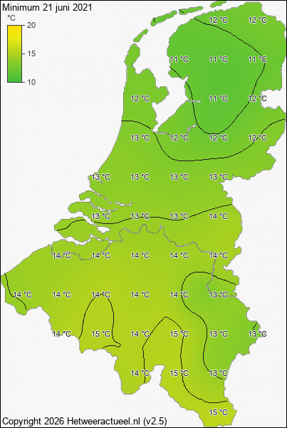 Minimum temperatuur 21 juni 2021