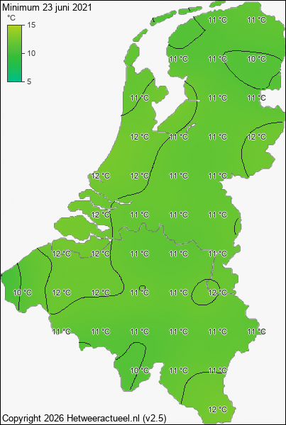 Minimum temperatuur 23 juni 2021