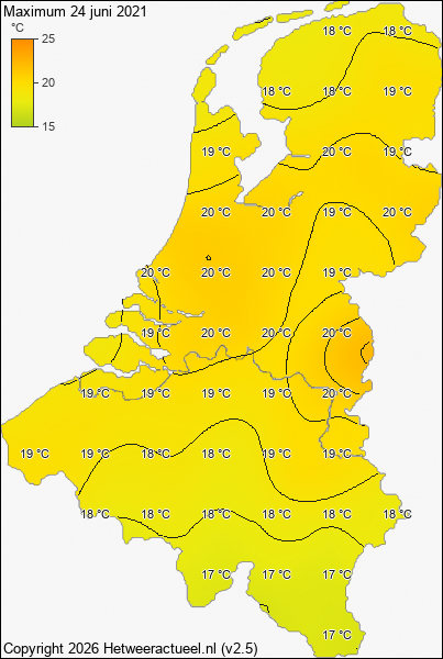 Maximum temperatuur 24 juni 2021