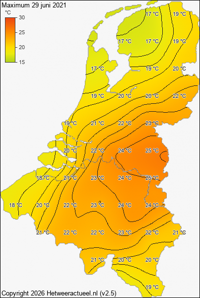 Maximum temperatuur 29 juni 2021