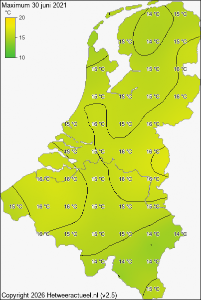Maximum temperatuur 30 juni 2021