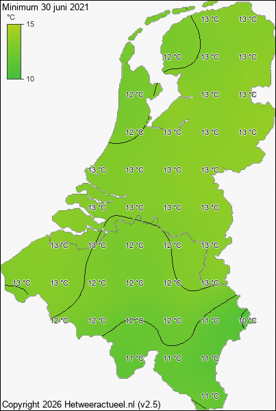 Minimum temperatuur 30 juni 2021