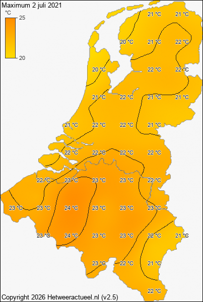 Maximum temperatuur 2 juli 2021