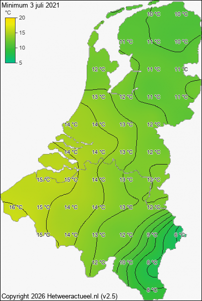 Minimum temperatuur 3 juli 2021