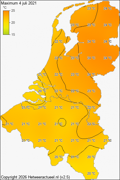 Maximum temperatuur 4 juli 2021