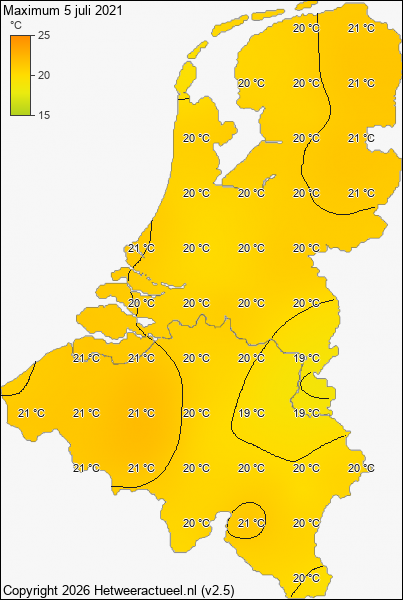 Maximum temperatuur 5 juli 2021