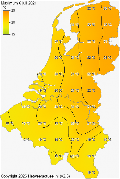Maximum temperatuur 6 juli 2021