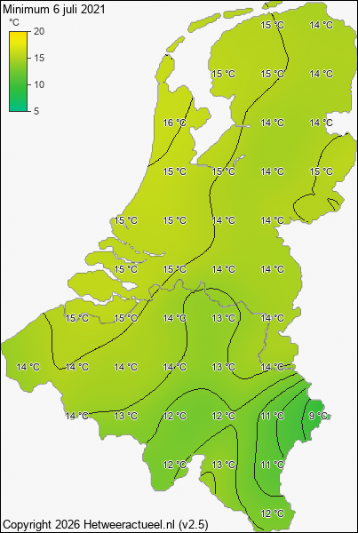 Minimum temperatuur 6 juli 2021
