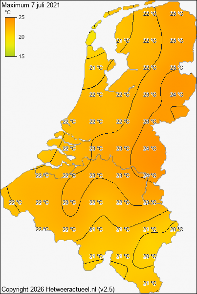 Maximum temperatuur 7 juli 2021