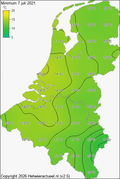 Minimum temperatuur 7 juli 2021