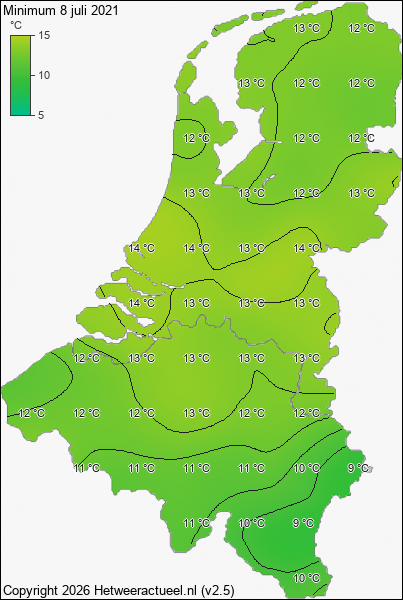 Minimum temperatuur 8 juli 2021