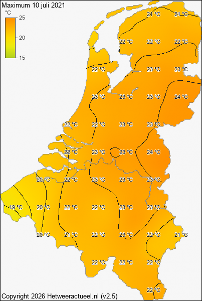Maximum temperatuur 10 juli 2021