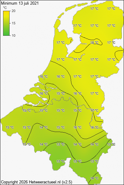 Minimum temperatuur 13 juli 2021