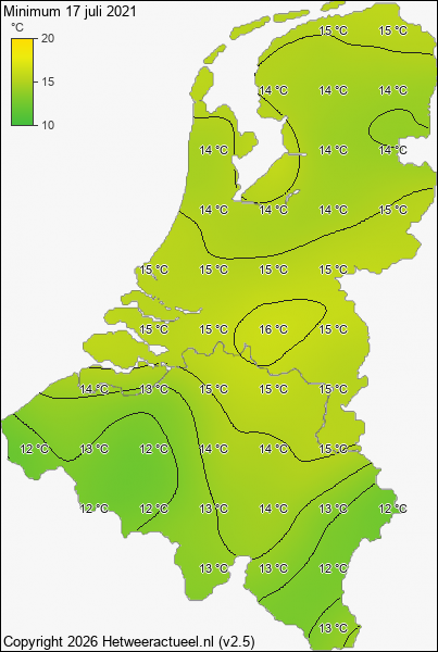 Minimum temperatuur 17 juli 2021