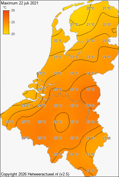 Maximum temperatuur 22 juli 2021
