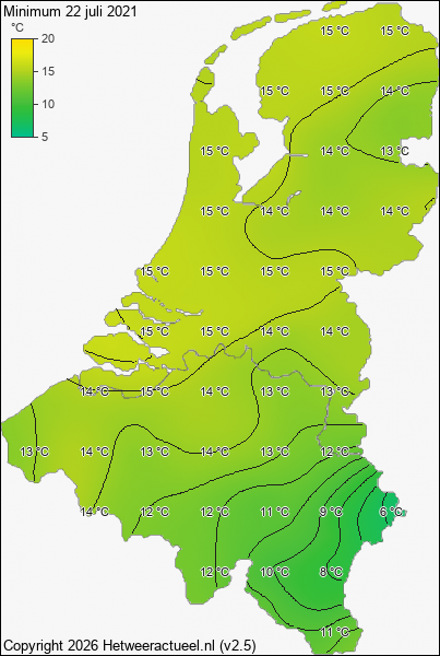 Minimum temperatuur 22 juli 2021