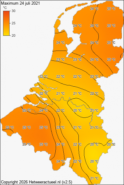Maximum temperatuur 24 juli 2021