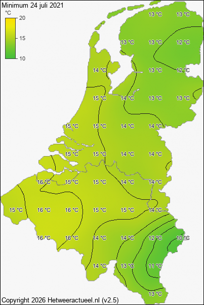 Minimum temperatuur 24 juli 2021