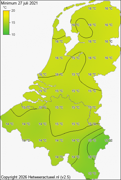 Minimum temperatuur 27 juli 2021