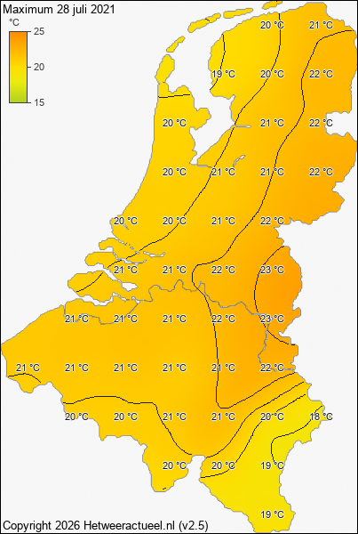 Maximum temperatuur 28 juli 2021