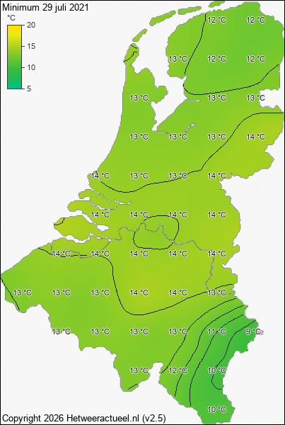 Minimum temperatuur 29 juli 2021