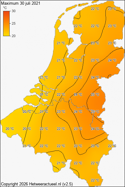 Maximum temperatuur 30 juli 2021