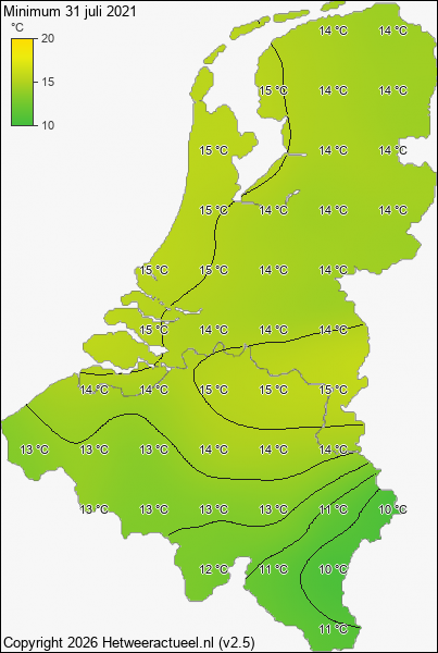 Minimum temperatuur 31 juli 2021