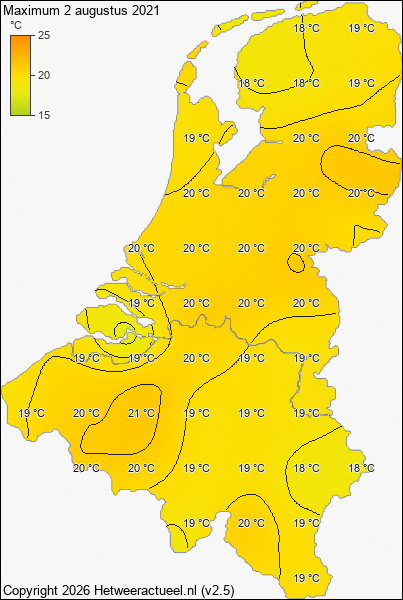 Maximum temperatuur 2 augustus 2021