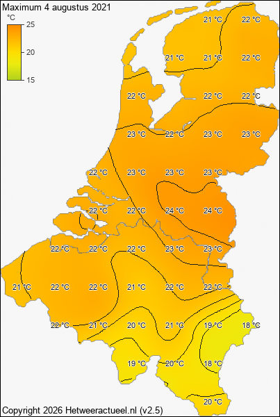 Maximum temperatuur 4 augustus 2021