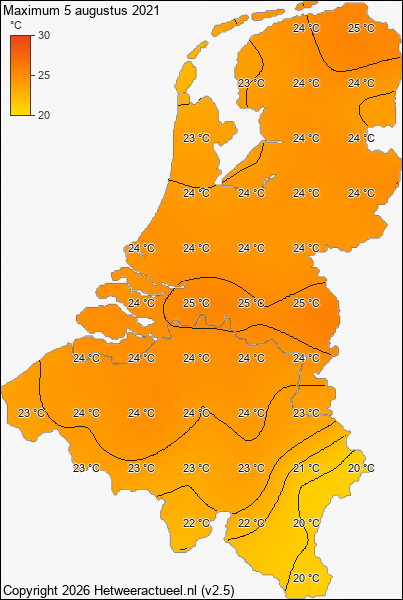 Maximum temperatuur 5 augustus 2021