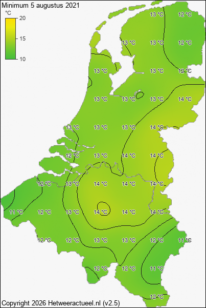 Minimum temperatuur 5 augustus 2021