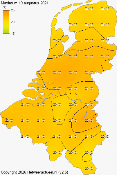 Maximum temperatuur 10 augustus 2021