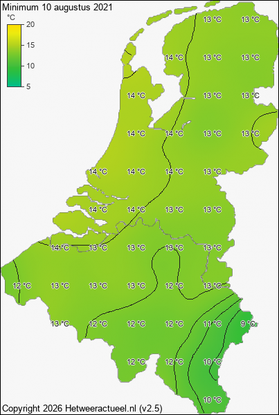 Minimum temperatuur 10 augustus 2021