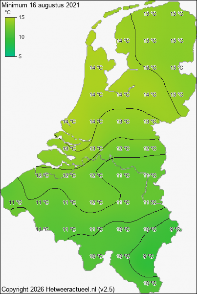 Minimum temperatuur 16 augustus 2021
