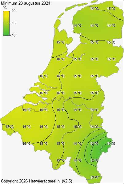Minimum temperatuur 23 augustus 2021