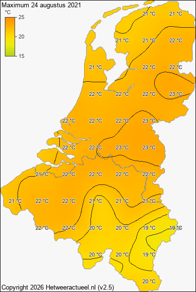 Maximum temperatuur 24 augustus 2021