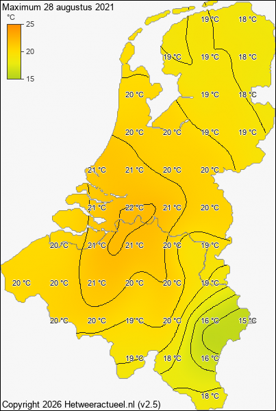 Maximum temperatuur 28 augustus 2021