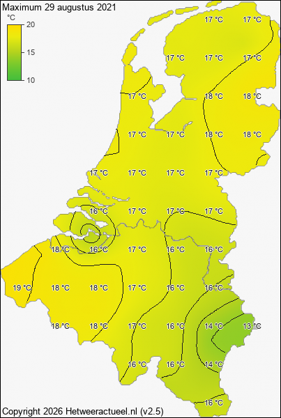 Maximum temperatuur 29 augustus 2021