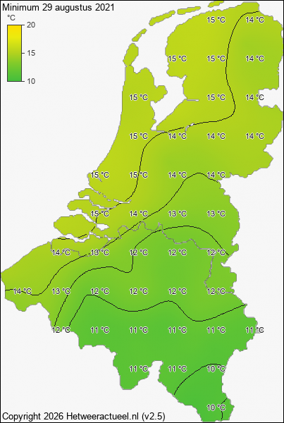 Minimum temperatuur 29 augustus 2021