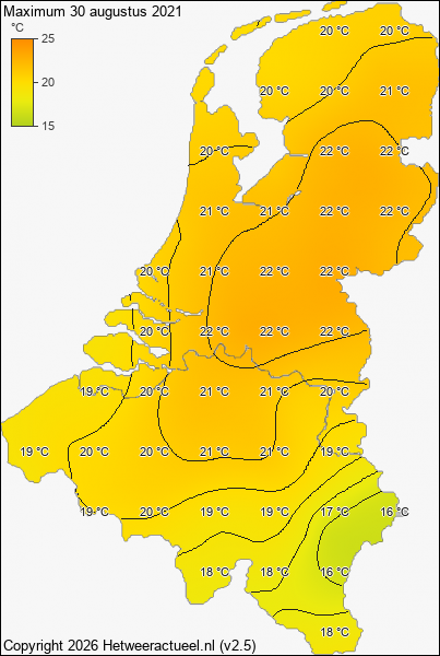 Maximum temperatuur 30 augustus 2021