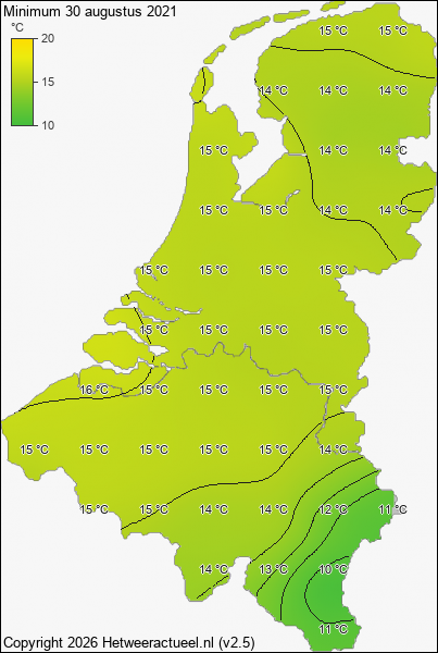 Minimum temperatuur 30 augustus 2021