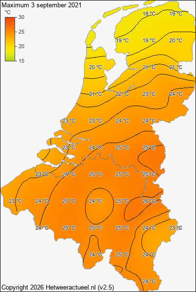 Maximum temperatuur 3 september 2021