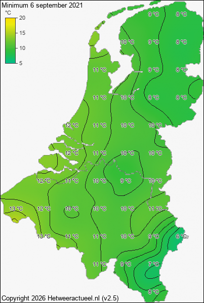 Minimum temperatuur 6 september 2021