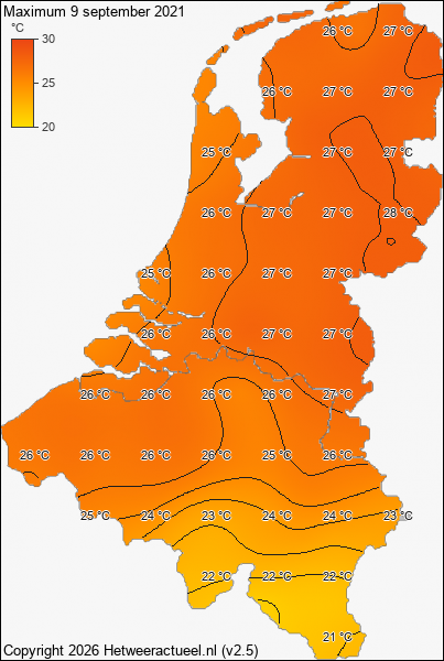 Maximum temperatuur 9 september 2021