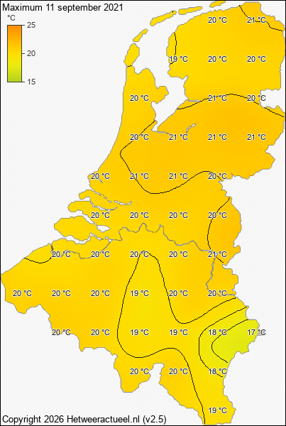 Maximum temperatuur 11 september 2021