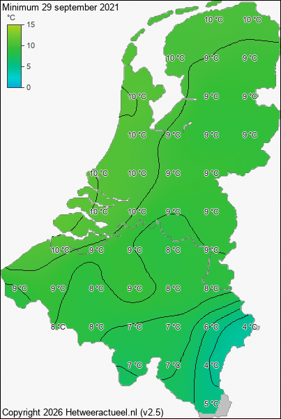 Minimum temperatuur 29 september 2021