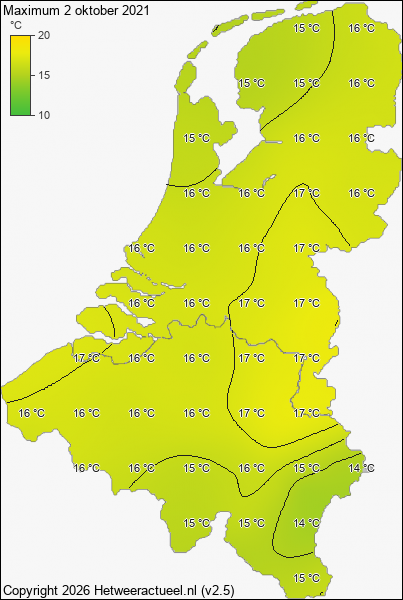 Maximum temperatuur 2 oktober 2021