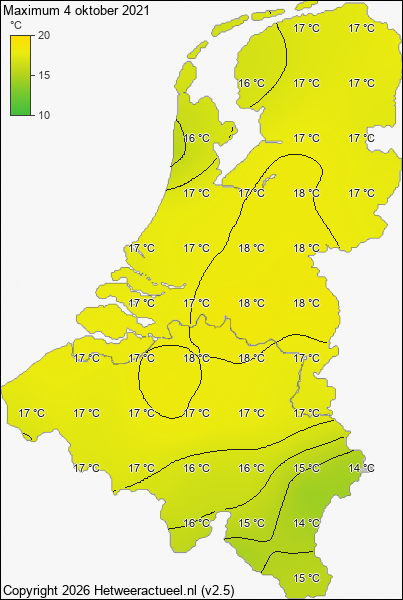 Maximum temperatuur 4 oktober 2021