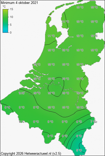 Minimum temperatuur 4 oktober 2021