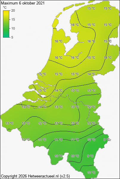 Maximum temperatuur 6 oktober 2021